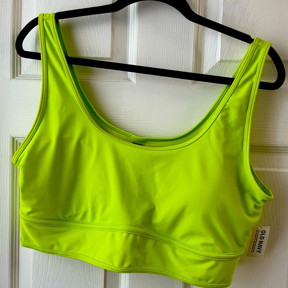 Full coverage, thick strap neon bikini top